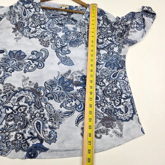 One World Tunic Womens 2X Blue/Gray Paisley Print Embellished Scoop Neck Boho - Picture 12 of 13